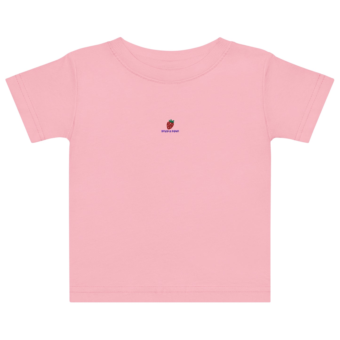 Baby T-Shirt aus Baumwolle mit Erdbeer-Stickerei auf der Brust – Studio POW