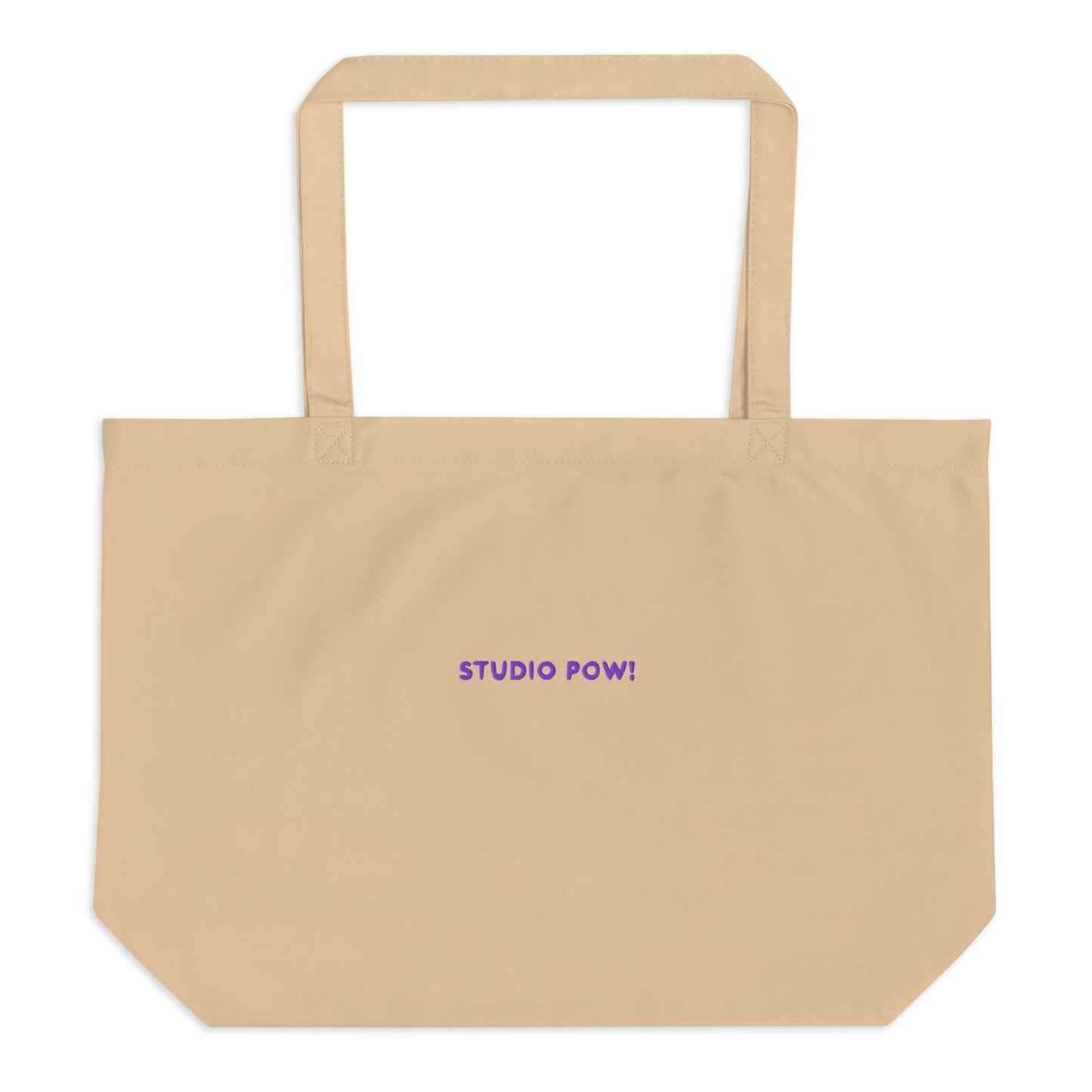 Großer Shopper in beige mit gesticktem Studio POW!-Logo in lila.