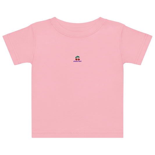 Baby T-Shirt aus Baumwolle mit Kirsch-Stickerei auf der Brust – Studio POW
