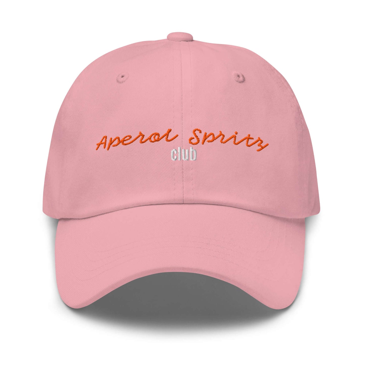 Rosafarbene unisex Cap mit gesticktem Schriftzug Aperol Spritz Club und Studio POW!-Logo.
